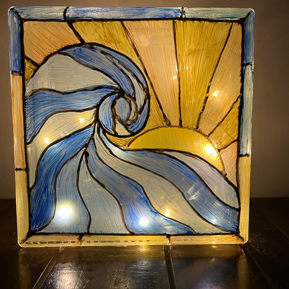 Hand Painted One Of A Kind Glass Block with LED Lights